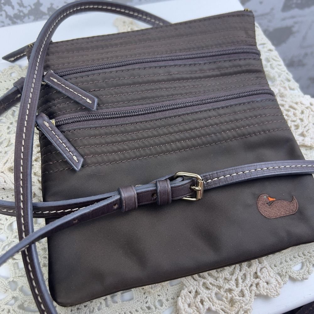 Dooney Bourke Brown Nylon North South Triple Zipper Crossbody Shoulder Bag - Picture 5 of 14